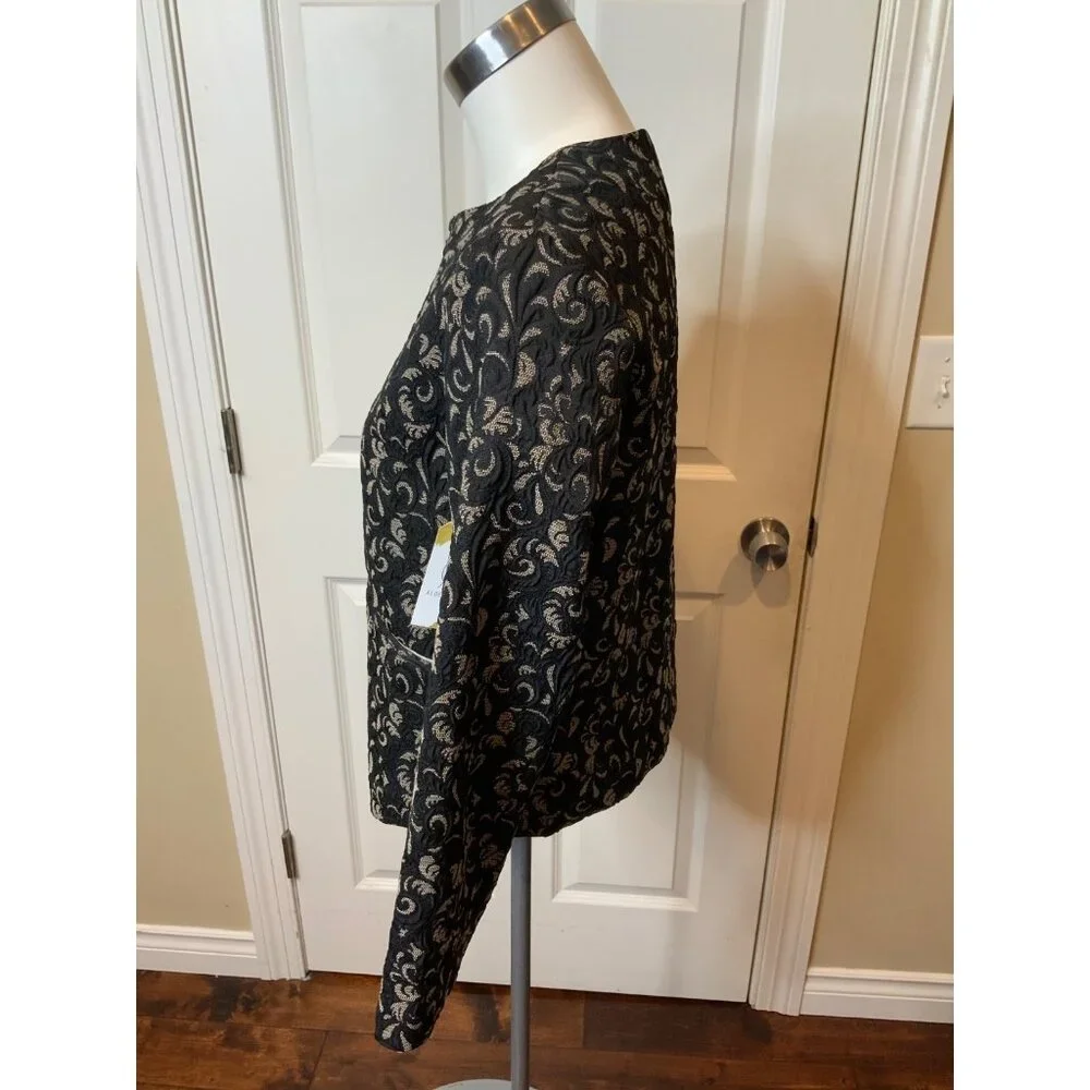 Zara Basics Black & Cream Textured Jacquard Zip-Up Jacket, Size Medium